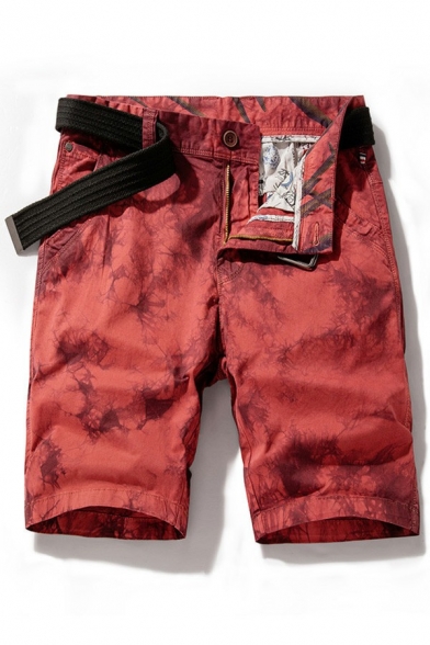 Boy's Dashing Shorts Tie Dye Pattern Mid Rise Straight Pocket Zip Closure Shorts