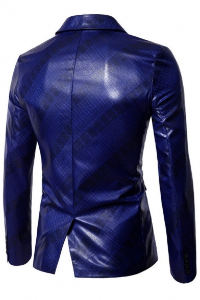 Casual Guys Blazer Stripe Printed Lapel Collar Slim Long Sleeve Single Button Suit Blazer