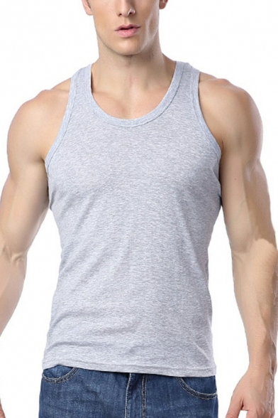 Cozy Boys Vest Top Solid Color Sleeveless Scoop Neck Slim Fitted Narrow Shoulder Tank Top
