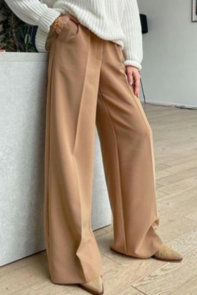 Simplicity Womens Pants Plain Zipper Closure Long Length Straight Wide Leg Pants