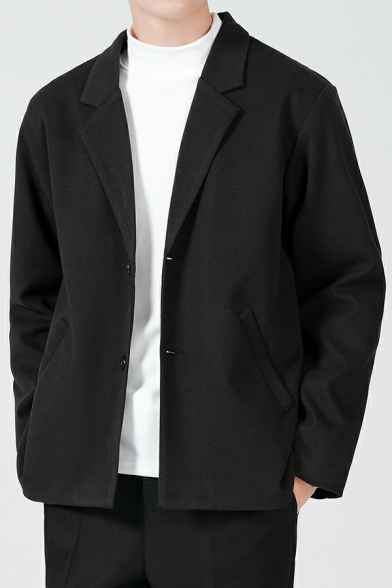 Casual Mens Suit Blazer Plain Long-Sleeved Lapel Collar Button Closure Suit Blazer with Pocket