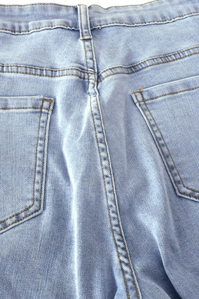 Chic Womens Jeans Cross Pattern Zip Fly Low Waist Straight Denim Pants