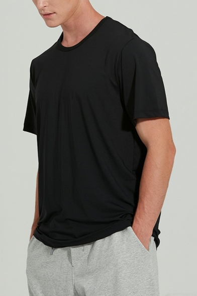 Leisure Mens T-Shirt Pure Color Short Sleeve Round Neck Regular Fit T-Shirt