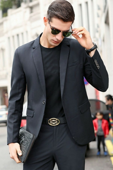 Men's Casual Suit Jacket Plain Button Closure Lapel Collar Regular Fit Suit Blazer with Pocket