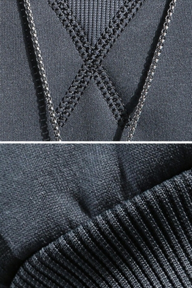 Popular Mens Sweatshirt Contrast Color Round Neck Long Sleeve Rib Cuffs Loose Fit Sweatshirt
