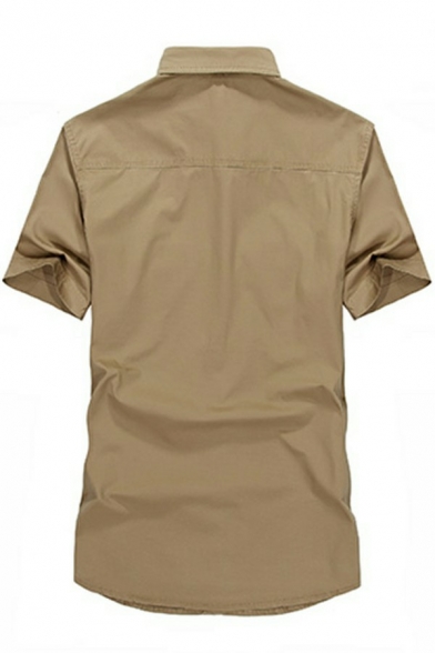 Simple Mens Shirt Plain Short Sleeve Button Closure Spread Collar Regular Fit Shirt
