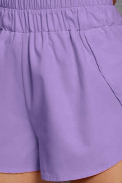 Unique Womens Plain Shorts High Elastic Waist Asymmetric Hem Loose Fit Shorts