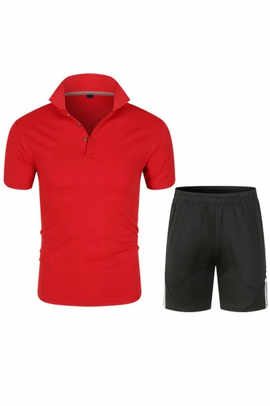 Simple Set Pure Color Short Sleeve Stand Collar T-Shirt with Shorts Slimming Two Piece Set