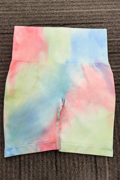 Sporty Womens Shorts Tie-Dyed Elastic Waist High Rise Quick-Dry Skinny Shorts