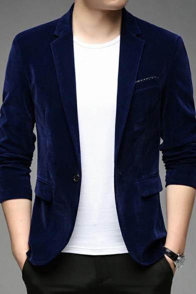 Basic Mens Suit Jacket Plain Lapel Collar Button Closure Suit Jacket with Pocket