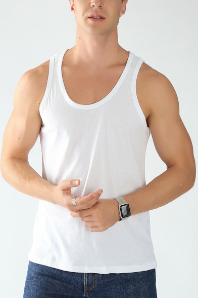 Casual Men Vest Top Pure Color Scoop Collar Sleeveless Slim Fitted Vest Top