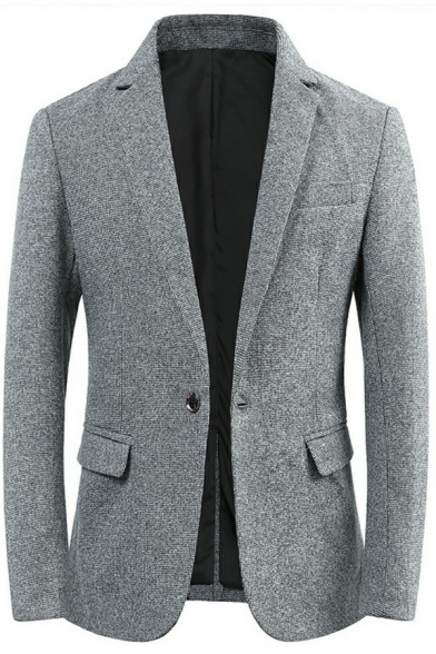 Men's Simple Suit Jacket Heathered Print Button Closure Lapel Collar Regular Fit Suit Blazer with Pocket