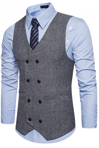 Men's Simple Suit Vest Pure Color Double Breasted V-Neck Regular Fit Suit Vest