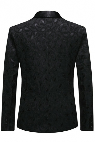 Mens Luxury Jacquard Suit Jacket Plant Print Shawl Collar Single Button Regular Fit Suit Jacket