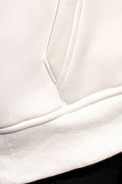 Stylish Mens Drawstring Hoodie Plain Long-Sleeved Pocket Detail Rib Cuffs Loose Fit Hoodie