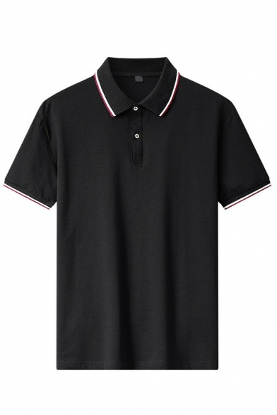 Men Classic Polo Shirt Pure Color Point Collar Short Sleeve Regular Button down Polo Shirt