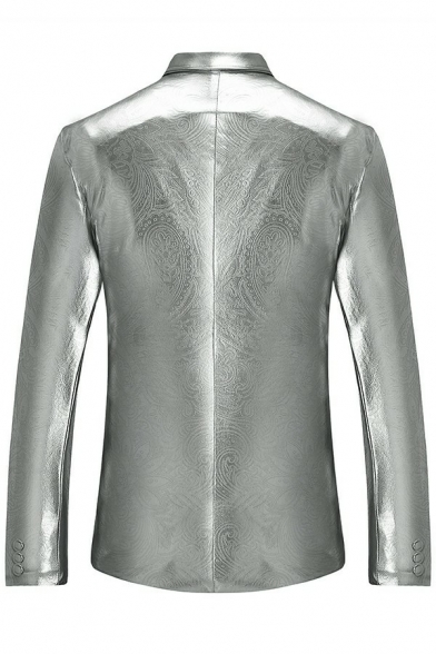 Mens Luxury Jacquard Suit Jacket Bronzing Paisley Print Lapel Collar Single Button Suit Jacket