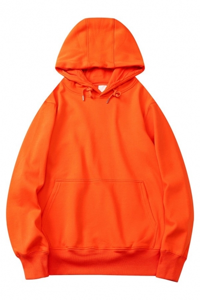 Boy's Urban Hoodie Solid Color Drawstring Fitted Long-Sleeved Hooded Side Pocket Hoodie
