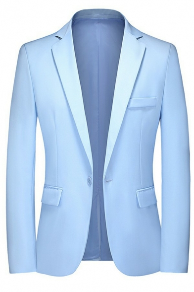 Men Urban Suit Whole Colored Pocket Long Sleeve Slim Fit Lapel Collar Button Fly Suit