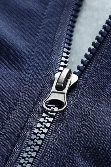Mens Vintage Jacket Contrast Color Pocket Long-Sleeved Hooded Slimming Zip Placket Jacket