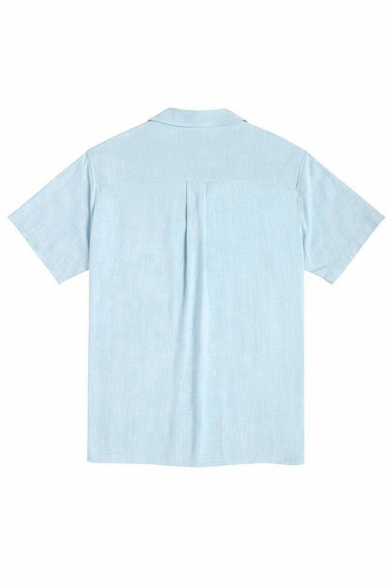 Modern Mens Shirt Plain Short Sleeve Notched Collar Regular Fit Button Shirt