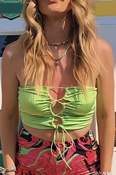 Sexy Girls Tanks Solid Hollow Bow-Tied Cropped Bandeau