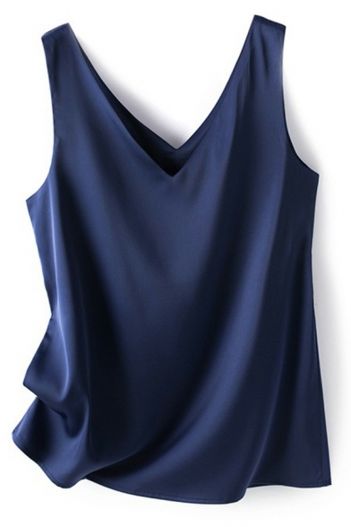 Casual Ladies Tank Top Solid Color V-Neck Sleeveless Oversized Cami
