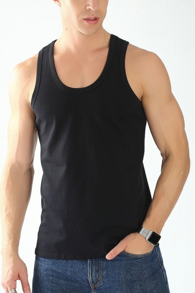Casual Men Vest Top Pure Color Scoop Collar Sleeveless Slim Fitted Vest Top