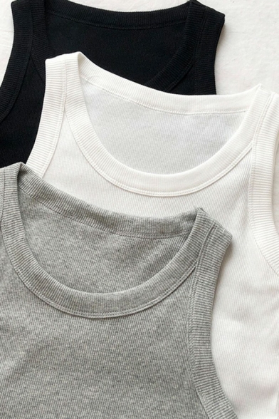 Casual Womens Tank Top Pure Color Round Neck Regular Fit Knitted Tank Tee