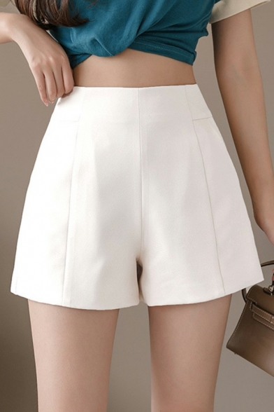 Classic Womens Shorts Solid Color High Rise Zip Back Regular Fitted Shorts