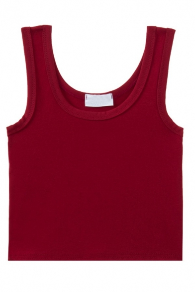 Hot Womens Crop Tank Tee Pure Color Round Neck Sleeveless Tank Top