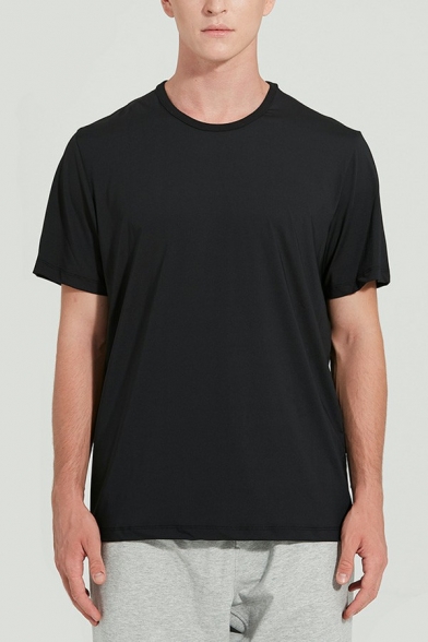 Leisure Mens T-Shirt Pure Color Short Sleeve Round Neck Regular Fit T-Shirt