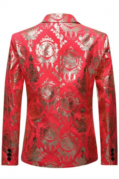 Mens Luxury Jacquard Suit Jacket Metallic Print Shawl Collar Single Button Suit Jacket
