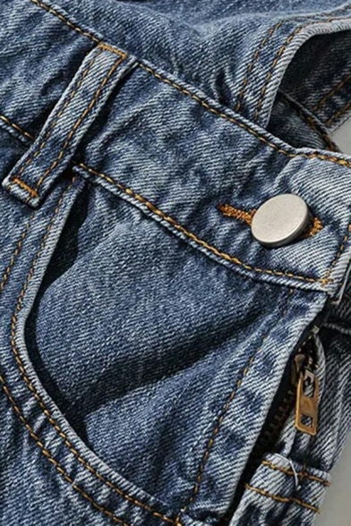 Popular Ladies Overalls Faded Wash Adjustable Straps Pocket Detail Rolled Cuffs Regular Fit Denim Overalls