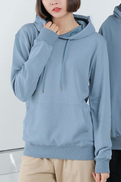 Boy's Urban Hoodie Solid Color Drawstring Fitted Long-Sleeved Hooded Side Pocket Hoodie