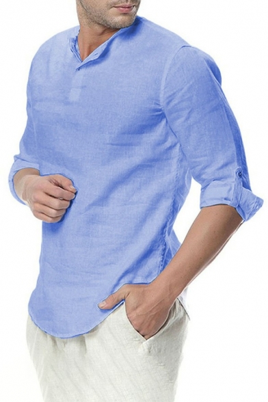 Modern Shirt Plain Long Sleeve Turn-down Collar Regular Fit Button Shirt for Men