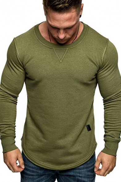 Unique Sweatshirt Pure Color Long Sleeve Crew Collar Slimming Pullover Sweatshirt for Guys