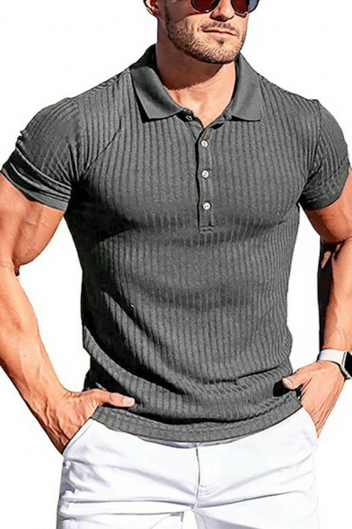 Vintage Mens Polo Shirt Solid Detail Button Closure Spread Collar Regular Fit Polo Shirt