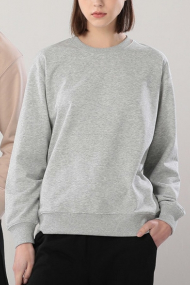 Dashing Mens Sweatshirt Pure Color Round Neck Long-Sleeved Rib Cuffs Regular Fitted Sweatshirt