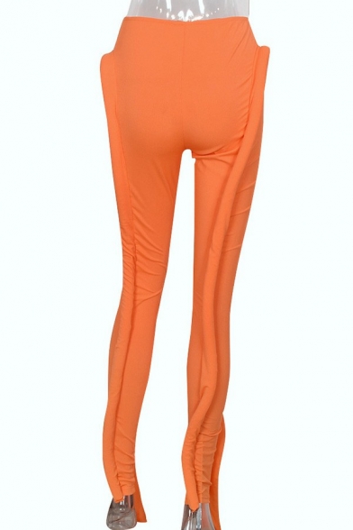 Designer Plain Pants 3D Decoration Ribbed Knit Slim Fit Pants for Women