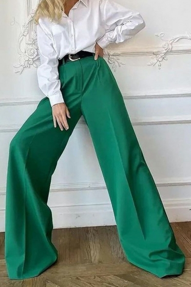 Simplicity Womens Pants Plain Zipper Closure Long Length Straight Wide Leg Pants