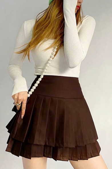 Trendy Girls Skirt Plain High Waist Mini Pleated Skirt