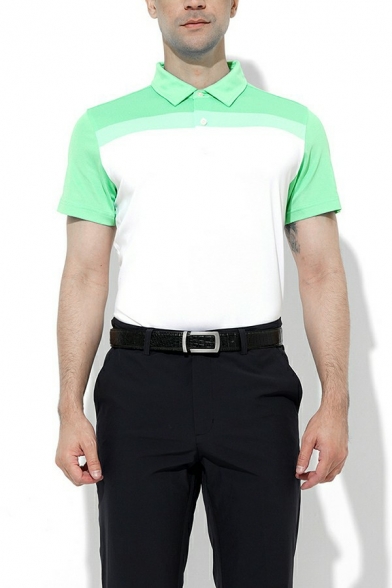 Basic Mens Polo Shirt Color Block Button Detail Turn-down Collar Regular Fit Polo Shirt