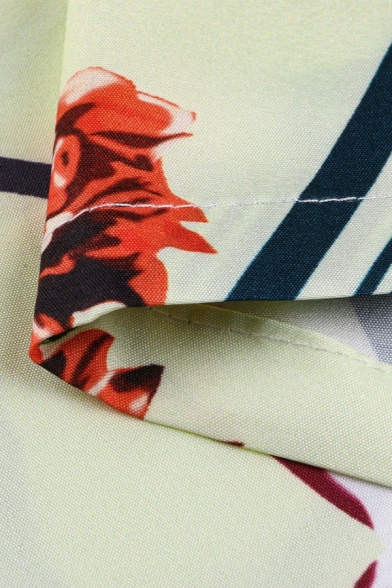 Elegant Ladies Rompers Tropical Leaf Printed Strap Ruffle Bow-Tied Slim Rompers