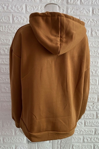 Leisure Womens Hoodie Solid Color Drawstring Zip Up Front Pockets Long Sleeve Oversized Hoodie