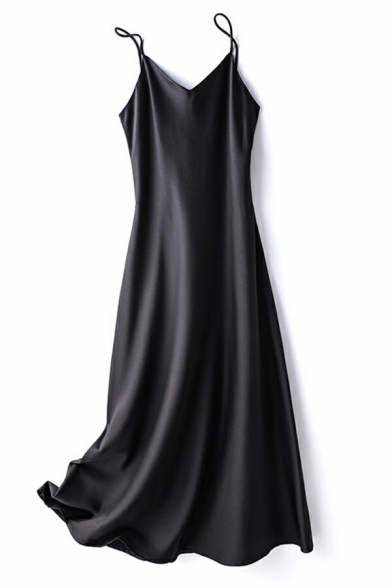 Sexy Ladies Dress Plain V-Neck Sleeveless Maxi Swing Slip Dress