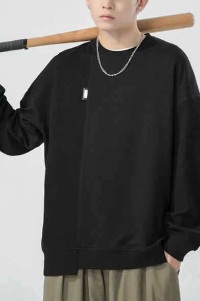 Stylish Mens Sweatshirt Plain Round Neck Long-Sleeved Rib Cuffs Regular Fit Sweatshirt