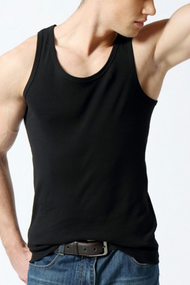 Men Fashionable Tank Top Plain Scoop Collar Sleeveless Narrow Shoulder Slimming Vest Top