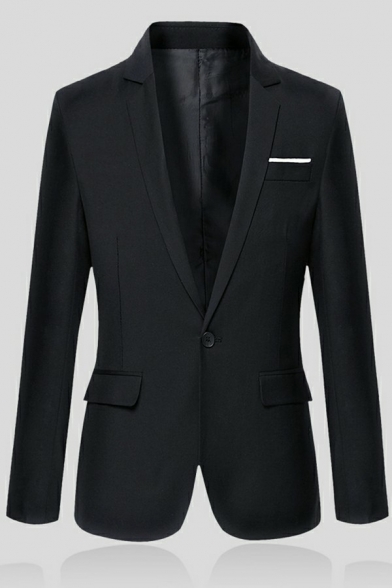 Novelty Mens Suit Plain Flap Pocket Lapel Collar Long Sleeve Skinny Single Button Suit