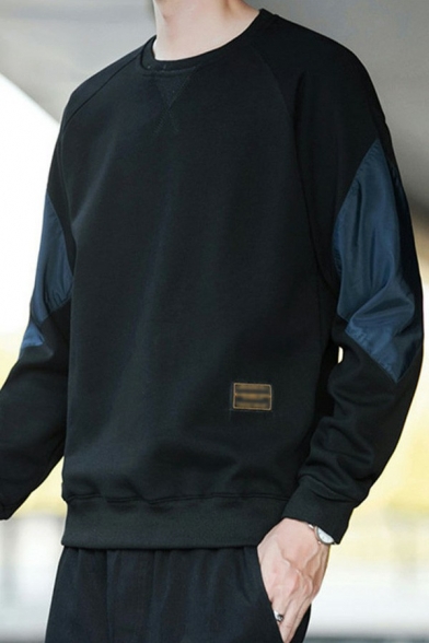 Dashing Mens Sweatshirt Contrast Color Round Neck Long-Sleeved Rib Cuffs Regular Fit Sweatshirt